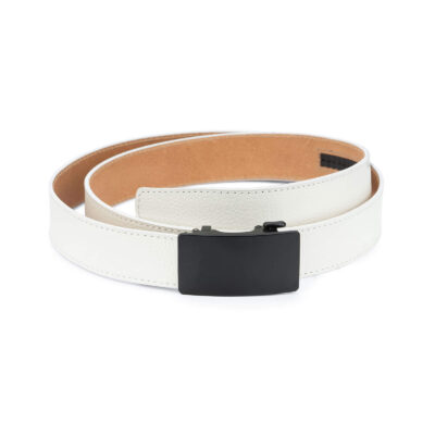White comfort click belt with black buckle AUWH35BLPL 1
