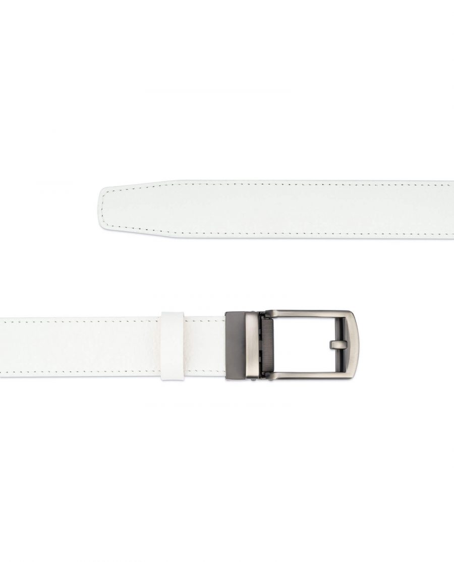 White leather men s click belt with gray buckle AUWH35CLGR 2