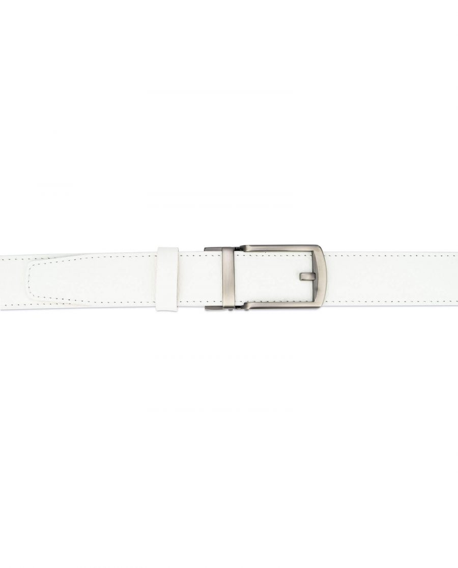 White leather men s click belt with gray buckle AUWH35CLGR 3