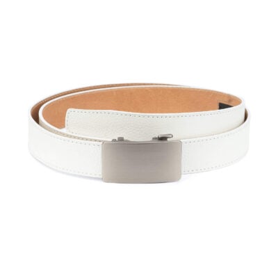 White ratcheting leather belt with blank buckle RTWH35GRPL 1
