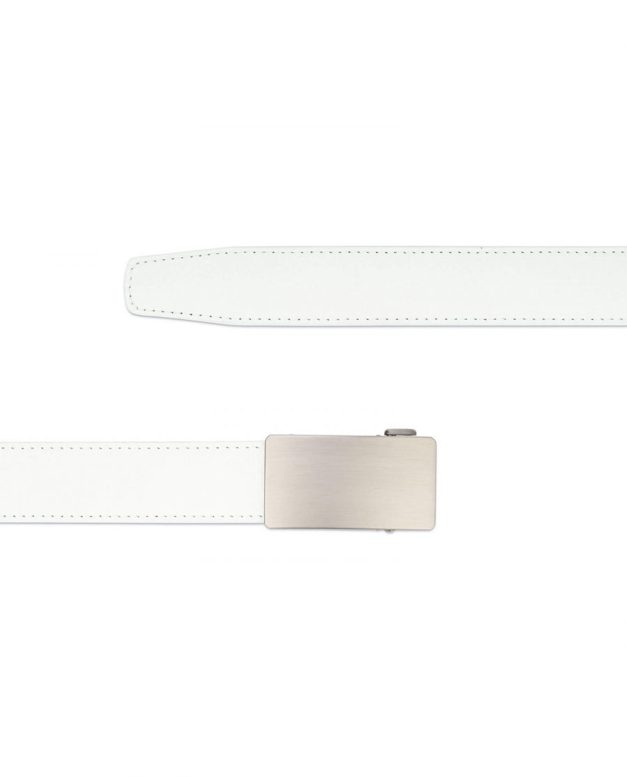 White ratcheting leather belt with blank buckle RTWH35GRPL 2
