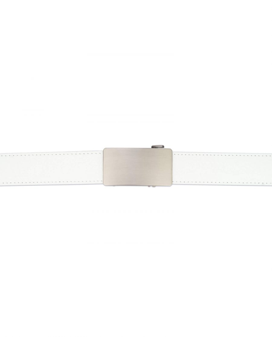 White ratcheting leather belt with blank buckle RTWH35GRPL 3