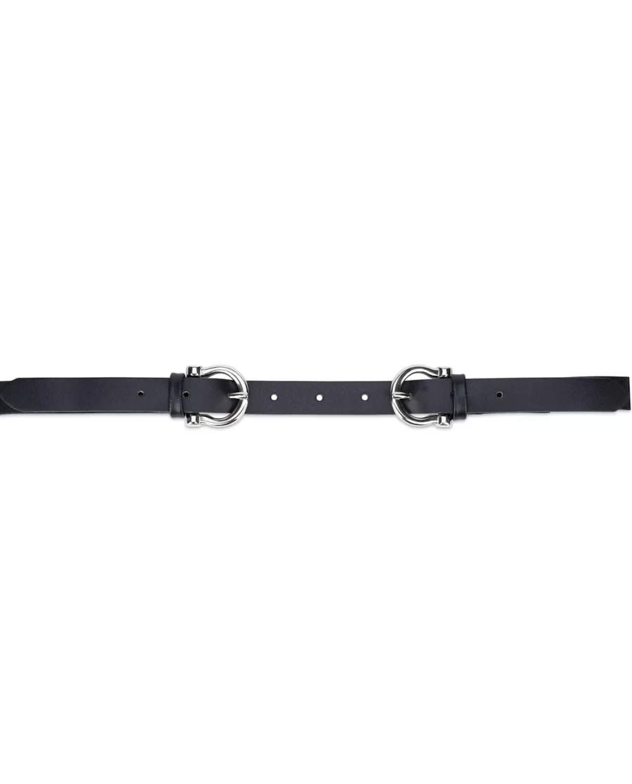Womens Double Buckle Belt Thin Leather 20 mm 3