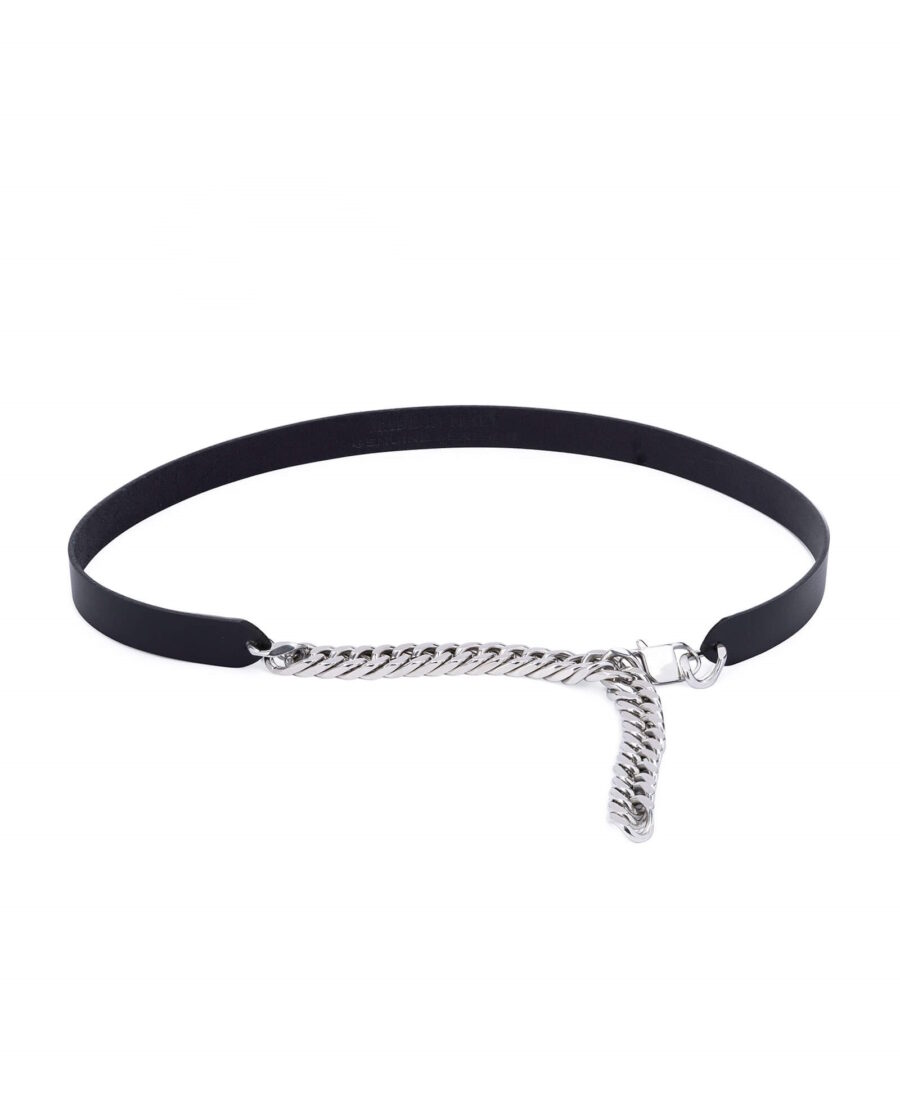 Womens Silver Chain Belt Genuine Leather