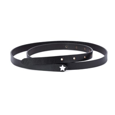 Womens Thin Dress Belt Black With White Star 1