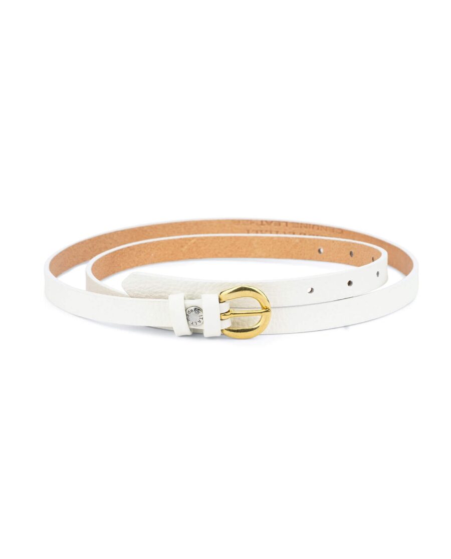 Womens White Belt With Gold Buckle 15 Mm Solid Brass 1