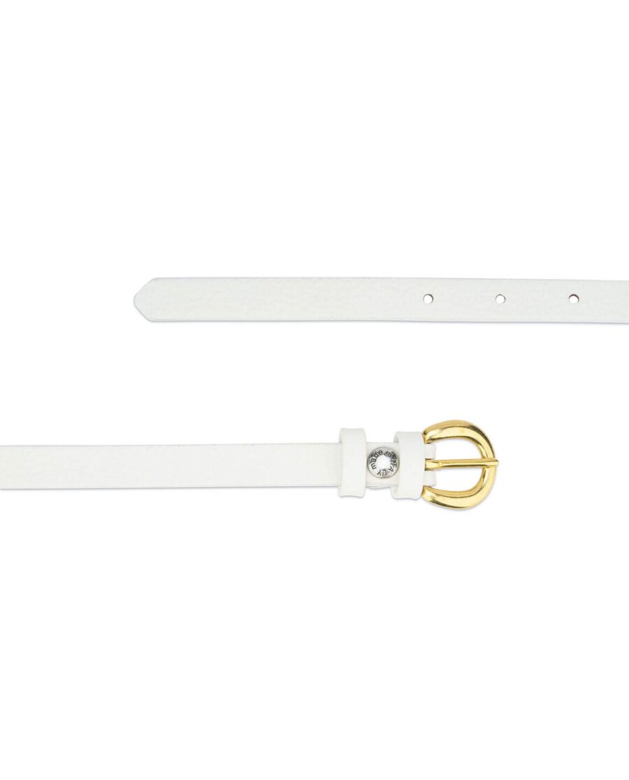 Womens White Belt With Gold Buckle 15 Mm Solid Brass 2