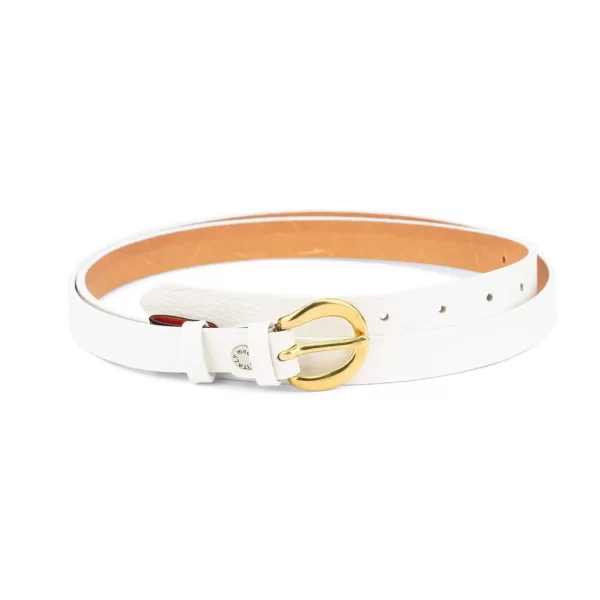 Womens White Belt With Gold Buckle 20 mm Brass 1