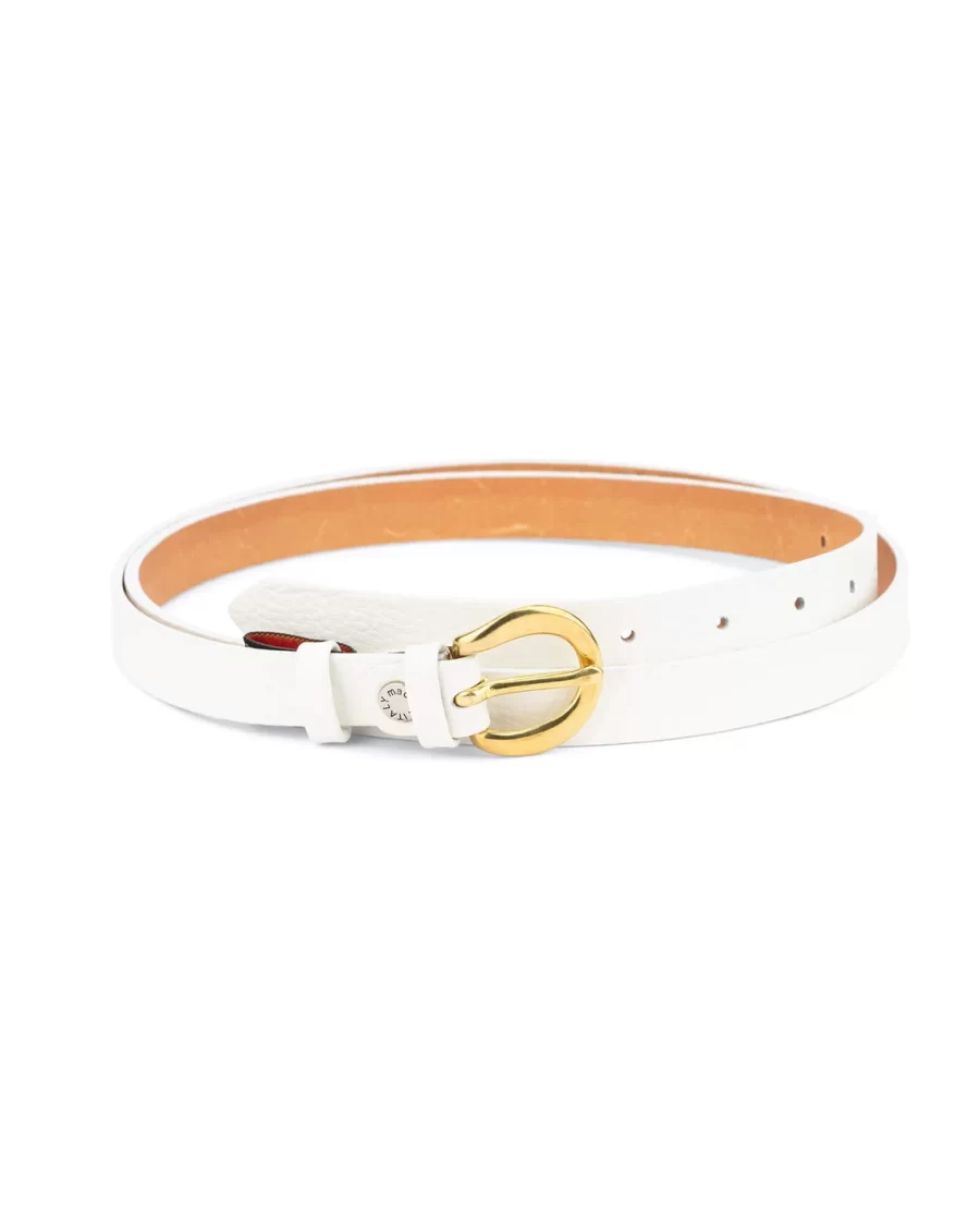 Womens White Belt With Gold Buckle 20 mm Brass 1