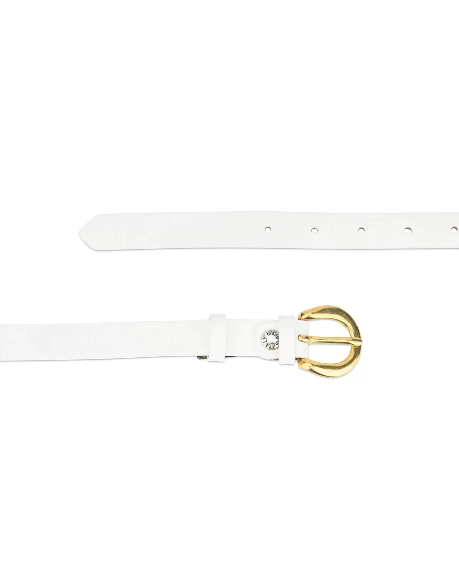 Womens White Belt With Gold Buckle 20 mm Brass 2