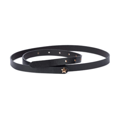 black thin belt for dress with rose gold buckle star SRRO15BLSM 1