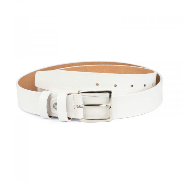 mens white leather belt with classic buckle WHCL35PEBB 1