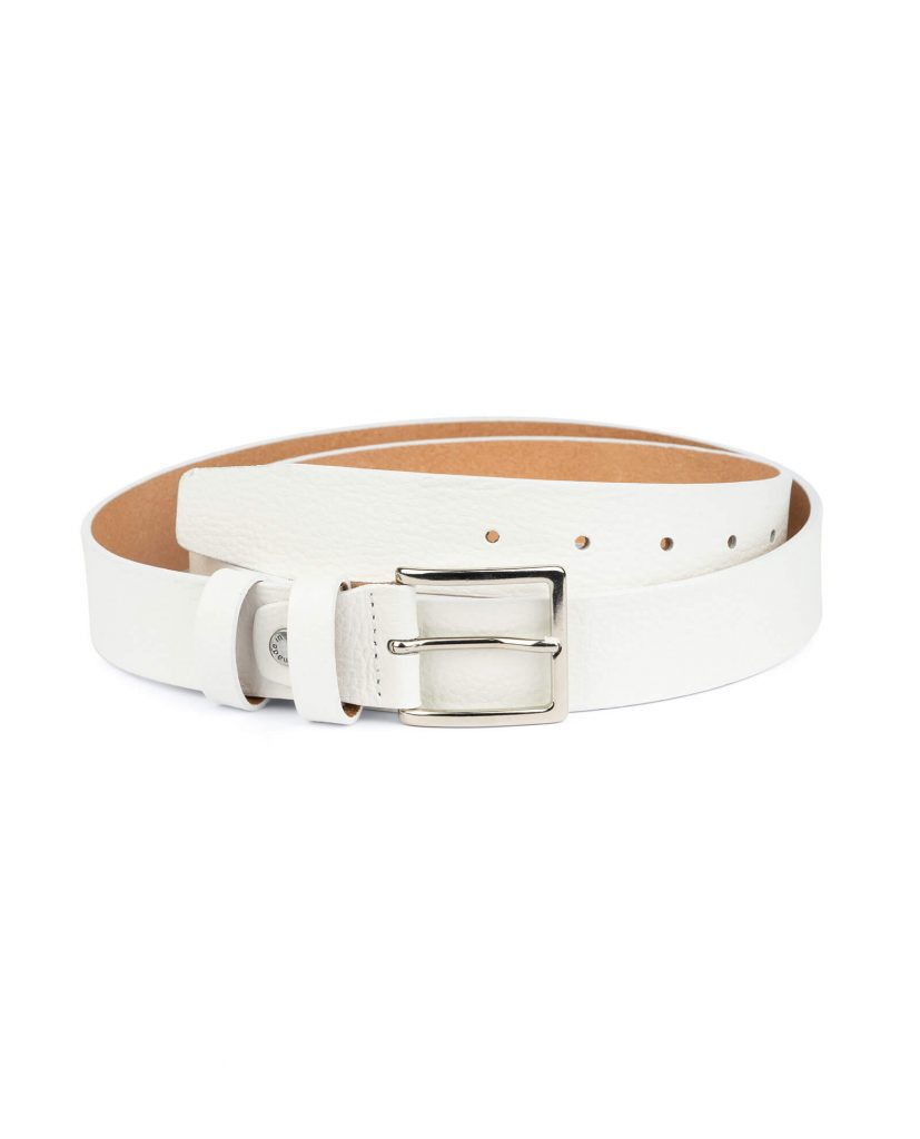 Buy Mens White Leather Belt With Classic Buckle | Capo Pelle