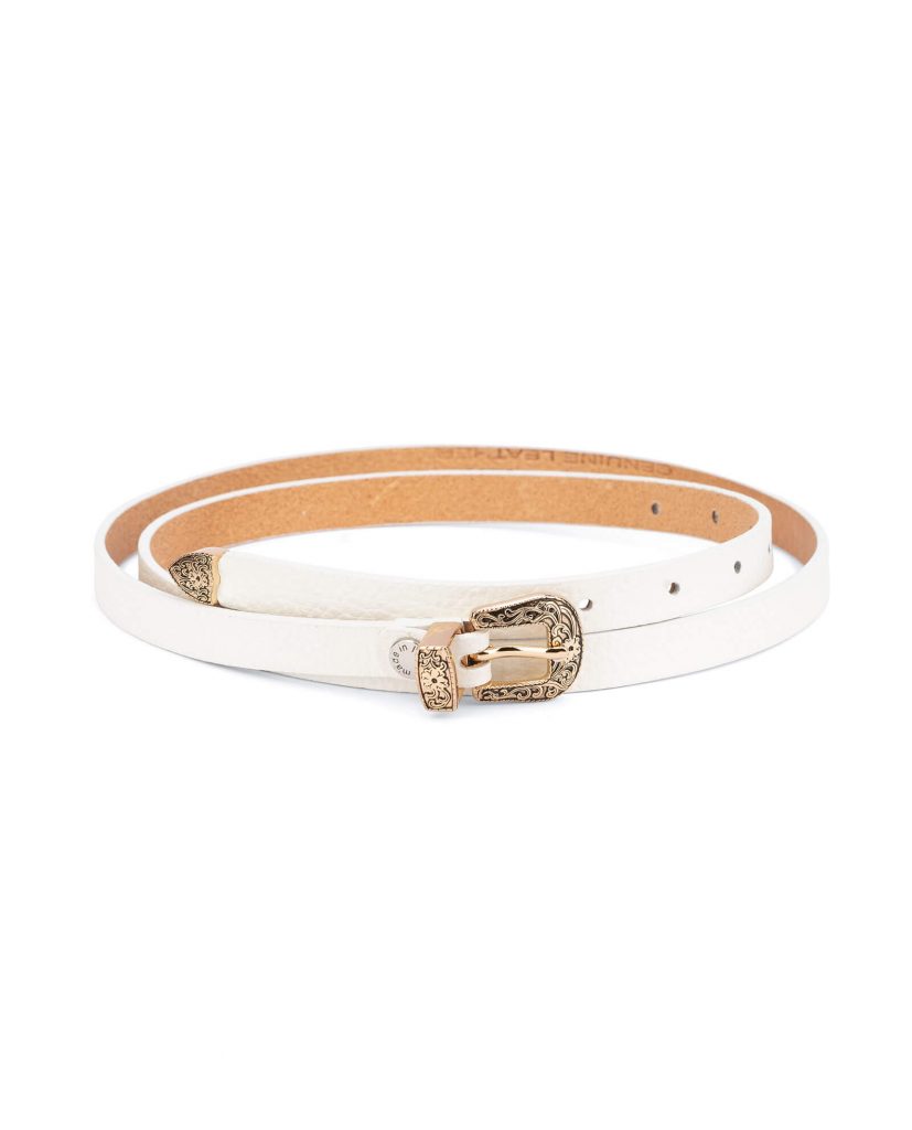 Gold Chain Belt with Rose Accents, White Faux Leather and Gold Chain Belt Women Gold Metal Chain Link Belt Hip Waist Yellow Brown  main image 4