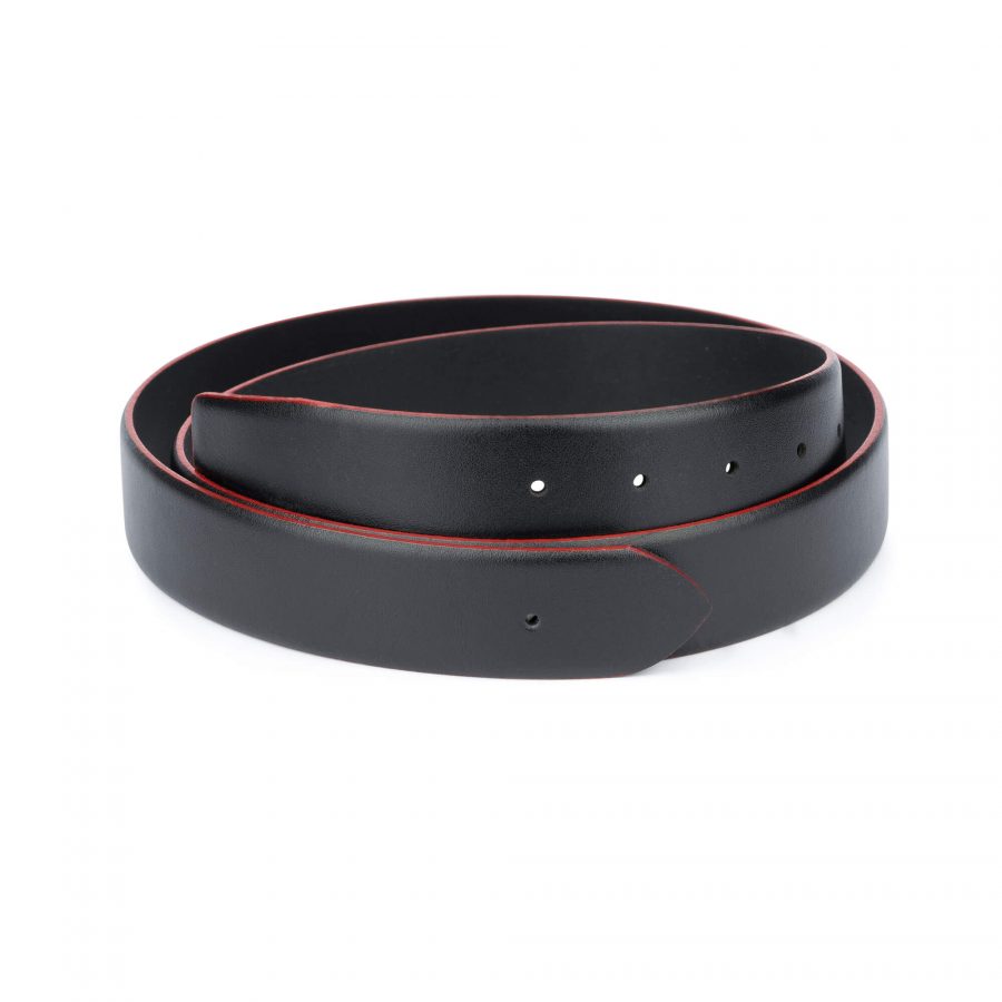 black leather belt no buckle with red edges 1