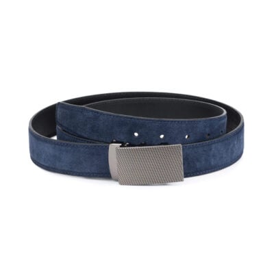 mens blue suede belt with slide buckle 1
