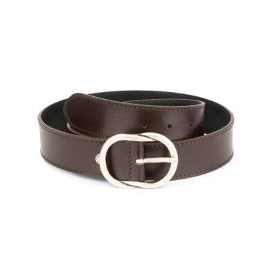 brown womens belt with rounded buckle 1
