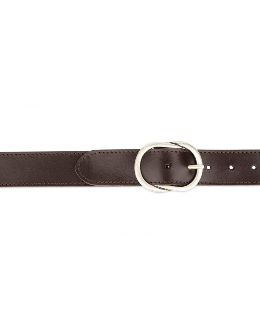 brown womens belt with rounded buckle 2