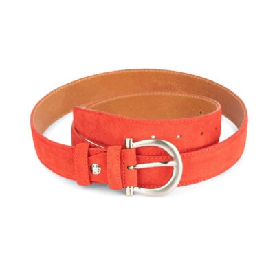 red suede belt for women with horse shoe buckle 1