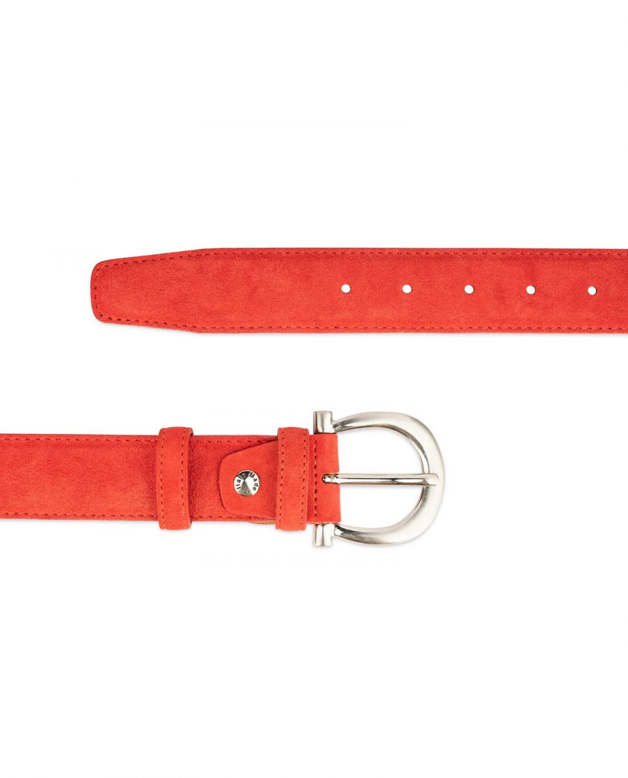 red suede belt for women with horse shoe buckle 2