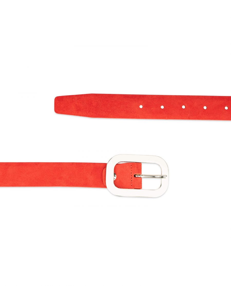 red suede belt with oval womens buckle 2