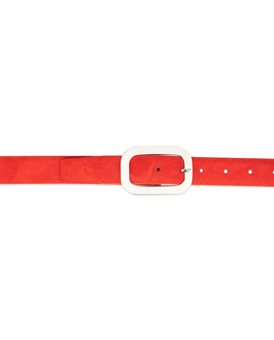 red suede belt with oval womens buckle 3