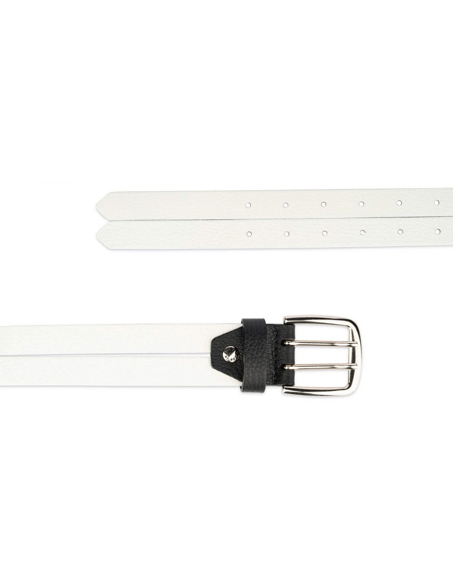white womens two prong belt real leather 3