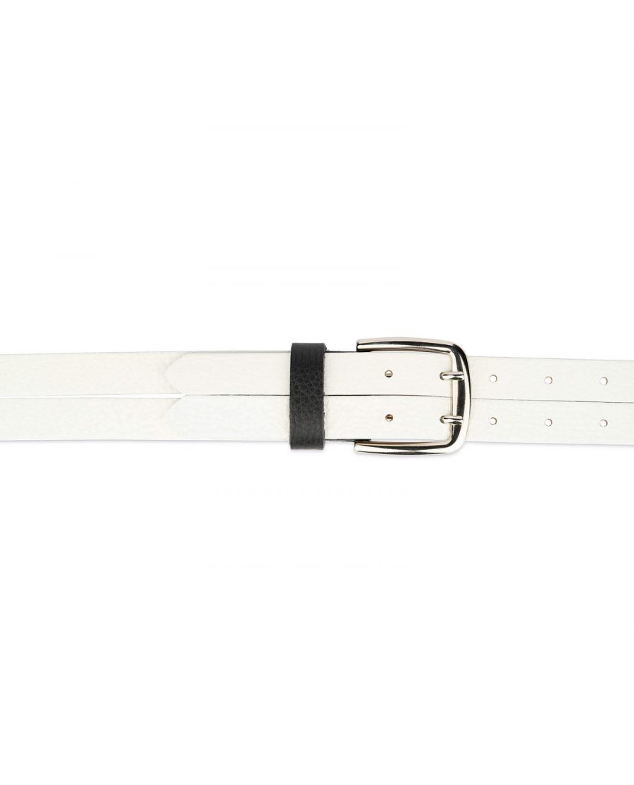 white womens two prong belt real leather 4