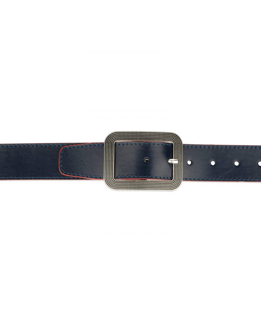 wide womens blue belt with rounded corner buckle 2