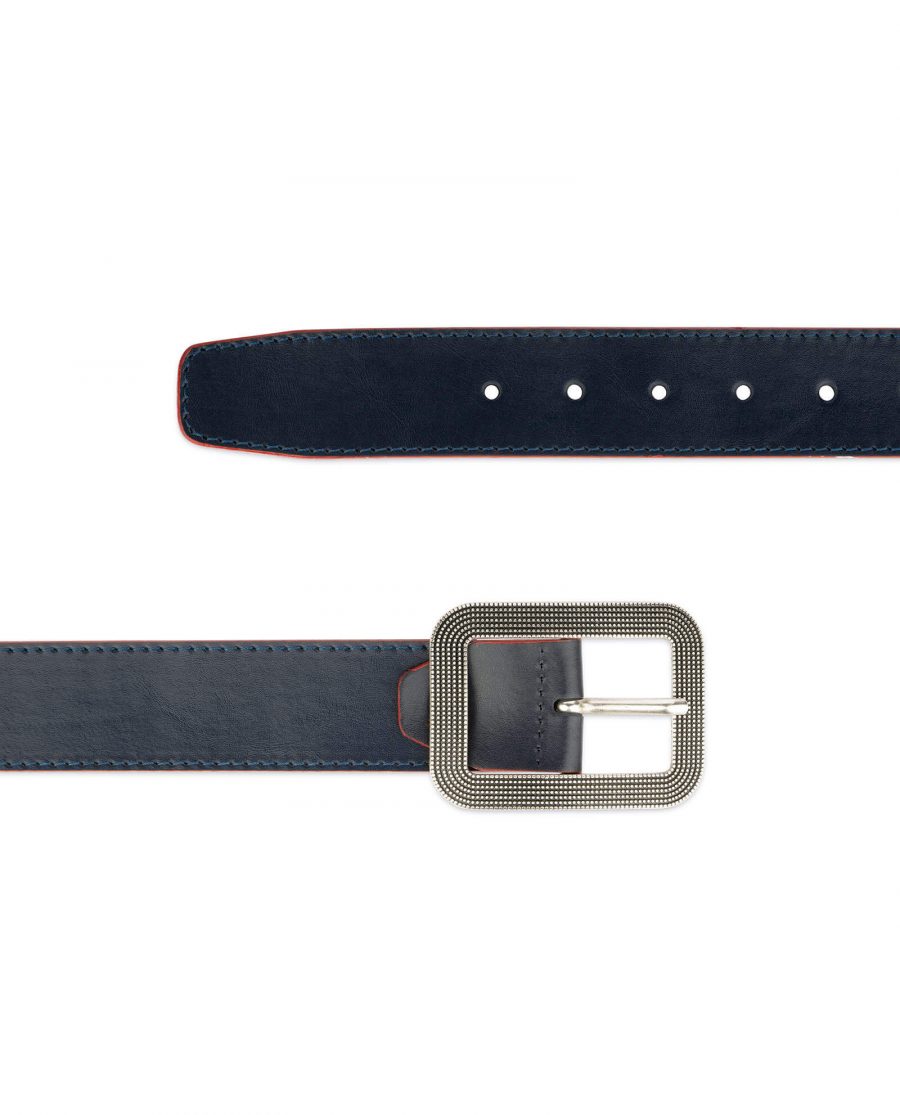 wide womens blue belt with rounded corner buckle 3