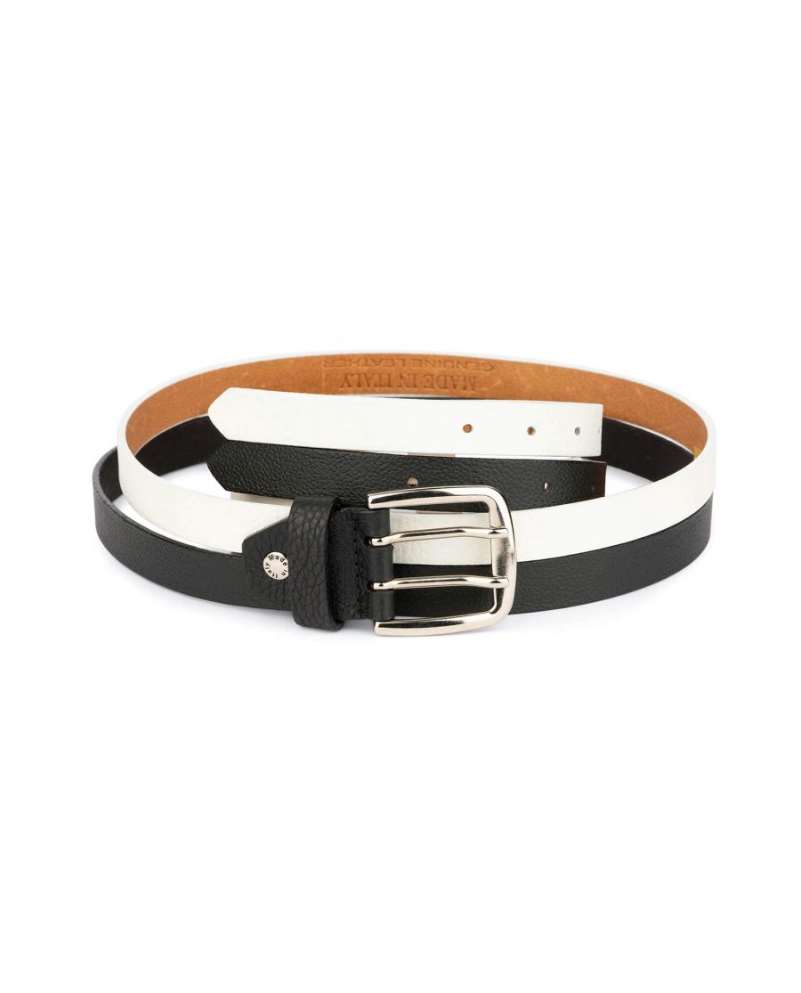 womens black and white belt with two prong buckle 2