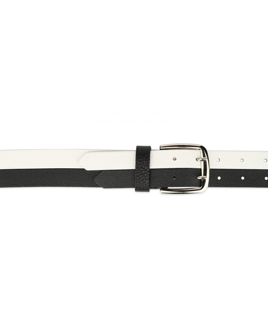 womens black and white belt with two prong buckle 3