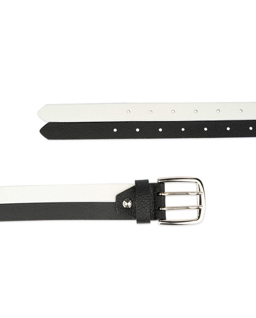 womens black and white belt with two prong buckle 4