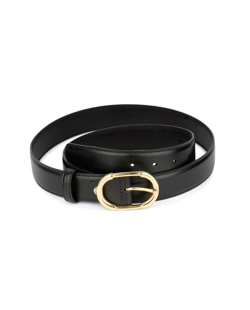 Buy Womens Black Belt Gold Buckle | LeatherBeltsOnline.com