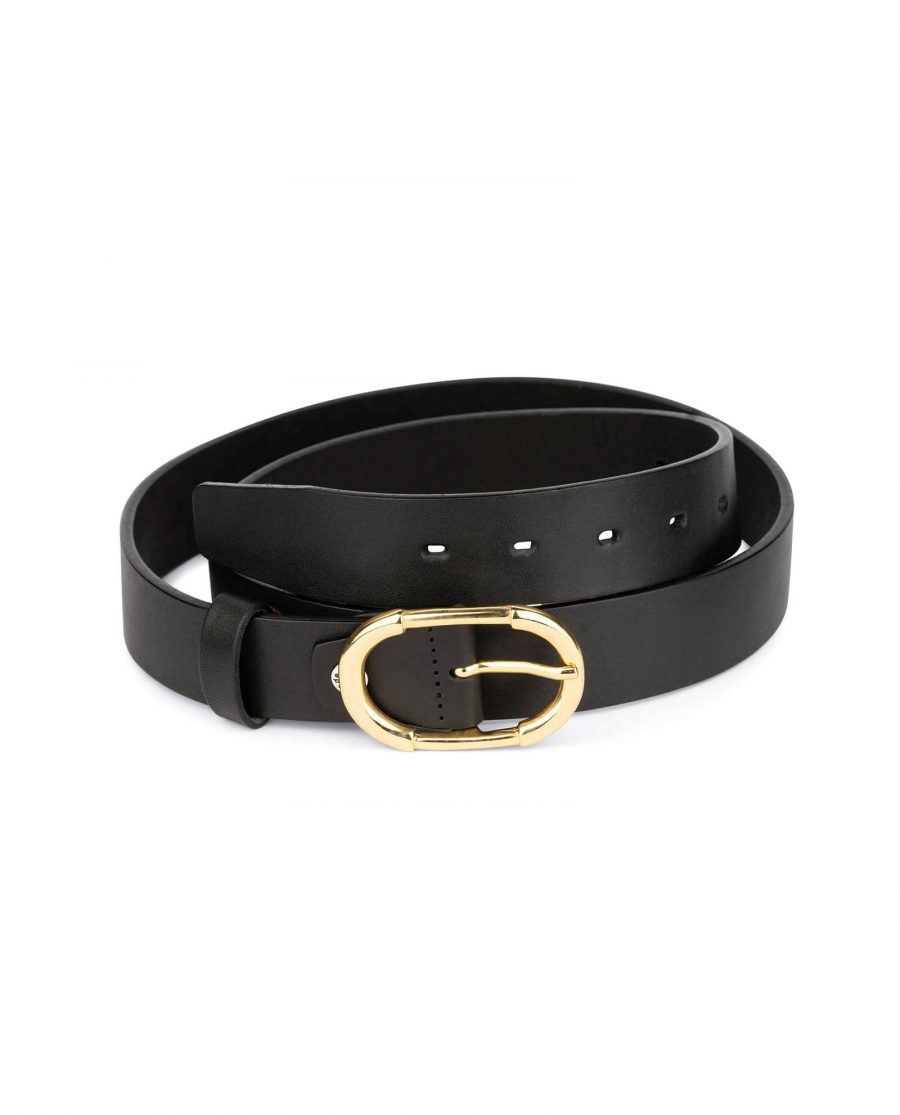 womens black belt with gold buckle full grain leather 2