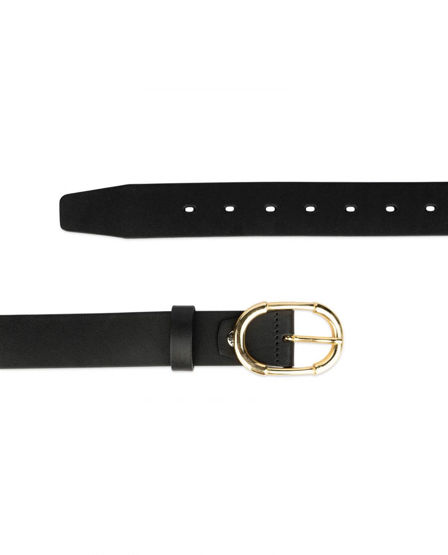 womens black belt with gold buckle full grain leather 3