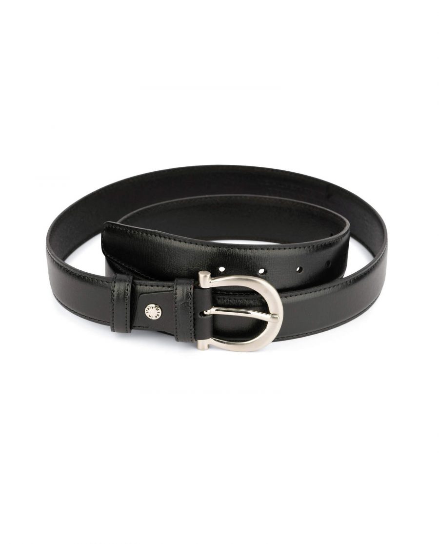 womens black leather belt with stylish buckle 1