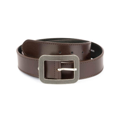 womens brown leather belt with rounded corner buckle 11