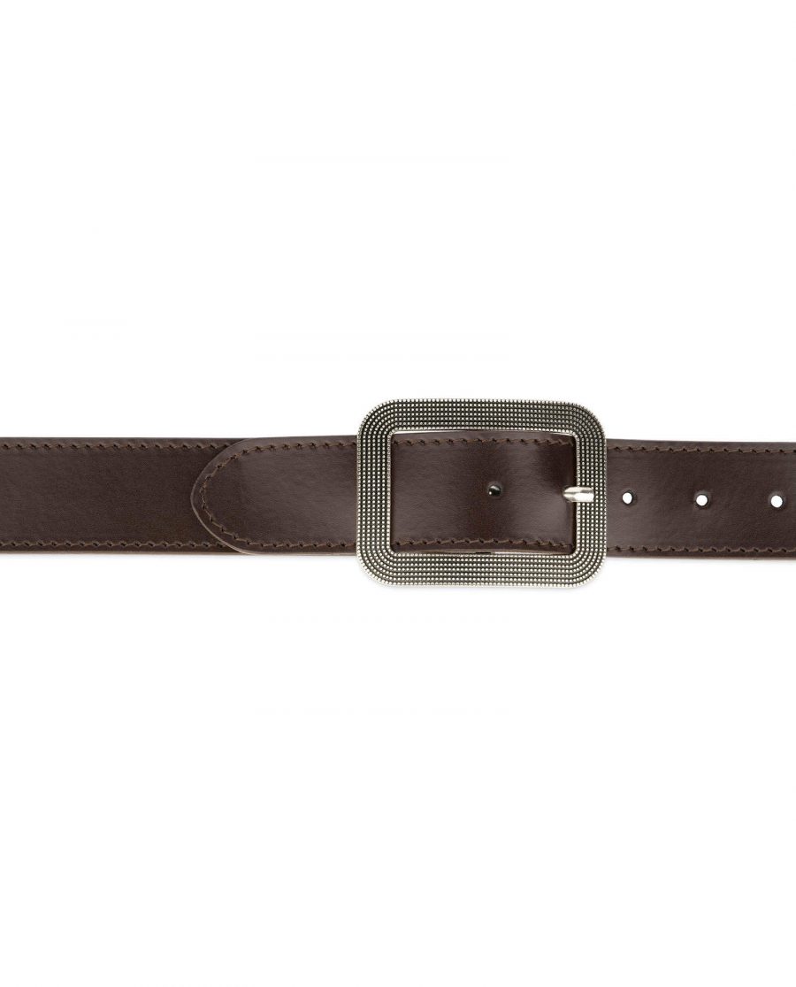 womens brown leather belt with rounded corner buckle 12