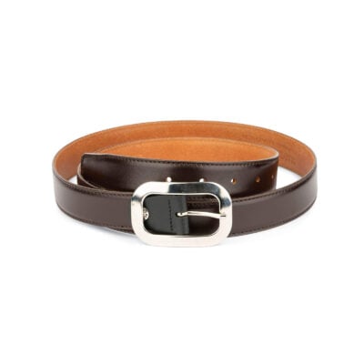 womens brown leather belt with silver buckle 1