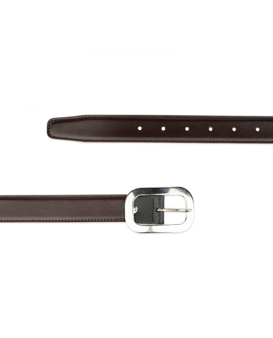 womens brown leather belt with silver buckle 2