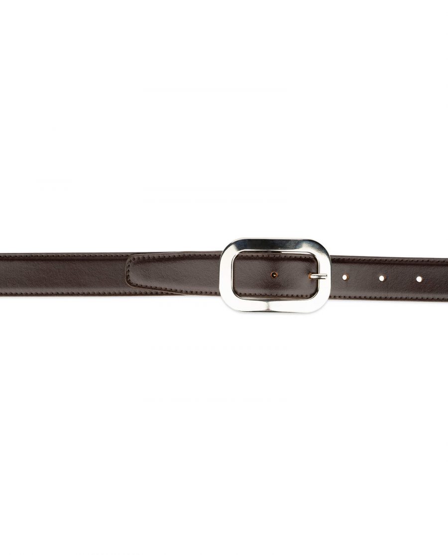 womens brown leather belt with silver buckle 3