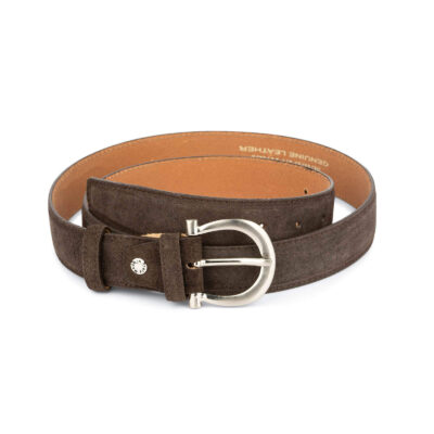 womens brown suede belt with italian buckle 2