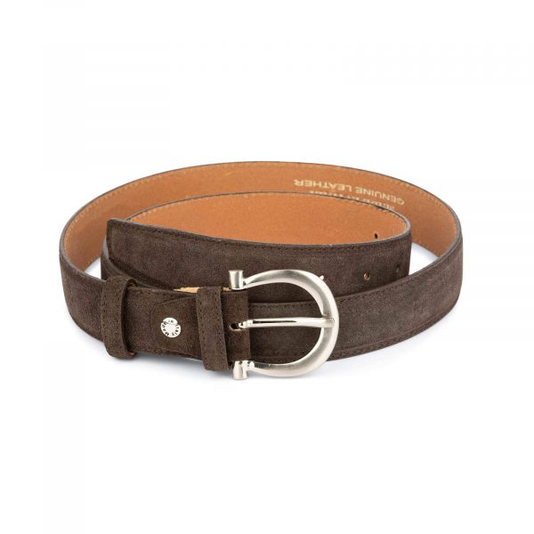 womens brown suede belt with italian buckle 2