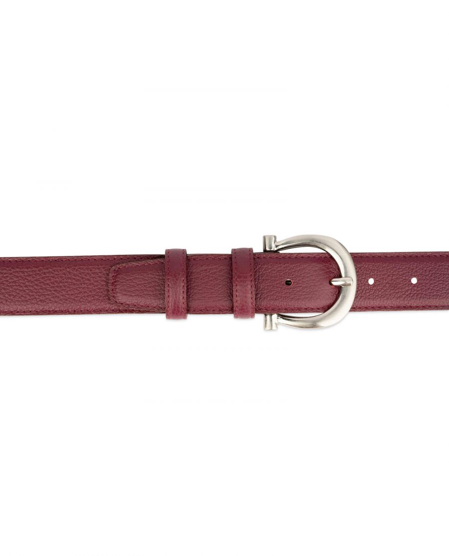 womens burgundy belt with italian buckle 3