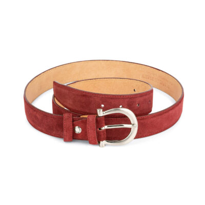 womens burgundy suede belt with italian buckle 1
