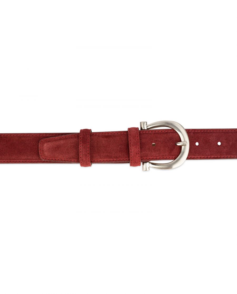 womens burgundy suede belt with italian buckle 3