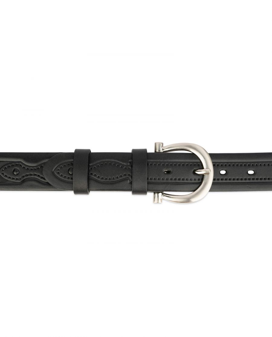 womens embossed leather belt with horse shoe buckle 3