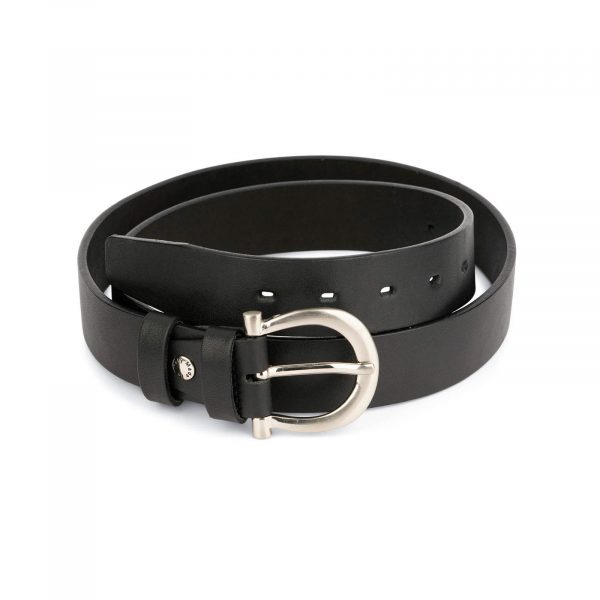 womens full grain leather belt with silver buckle 1