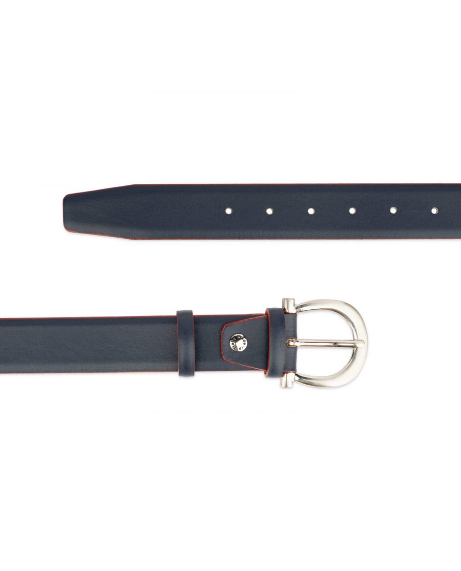 womens navy blue leather belt with red edges 2